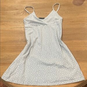 Light Blue Spaghetti Strap Dress with White Floral Pattern Brandy Melville